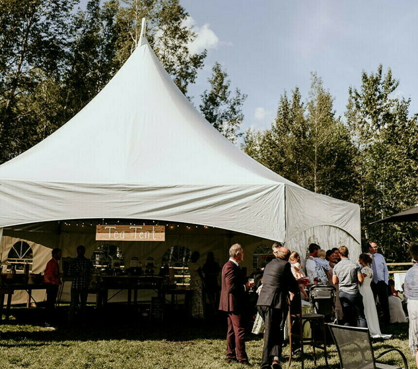 Tent Rentals Red Deer featuring a 34 Hex Frame Tent Rentals on a wedding reception catering buffet